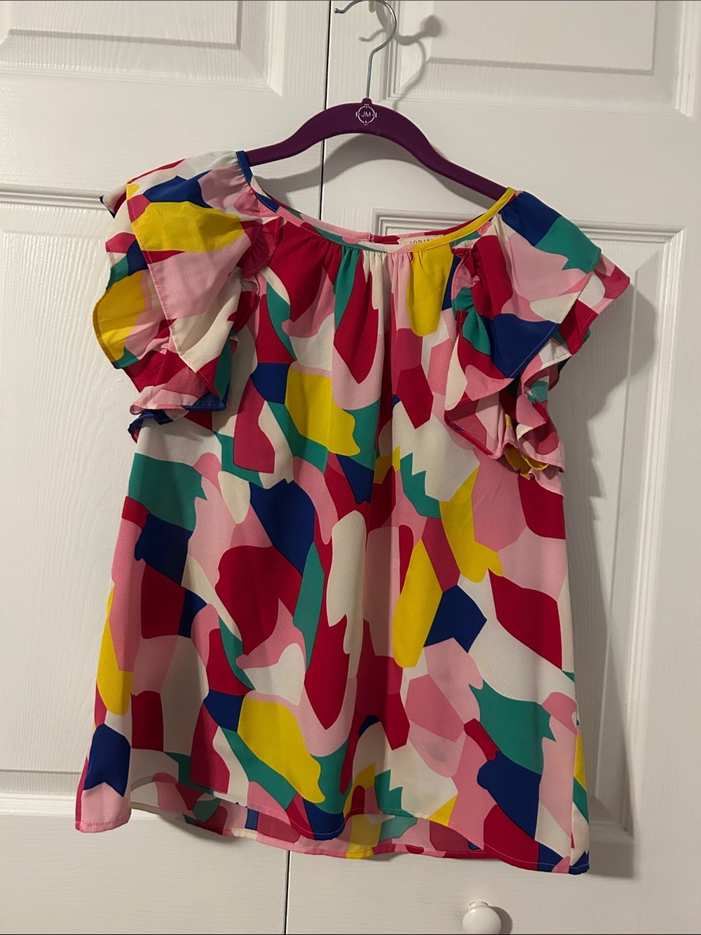 Multicolor Abstract Ruffle-Sleeve Woman’s Top